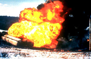 A BLEVE erupting from a tanker.