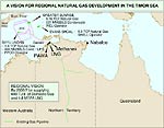 The Sunrise Gas Project will exploit fields in the Timor Gap. The shore facilities, sponsored by the Methanex Corporation, are dependent on the exploitation of gas fields offshore.