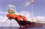 The FPSO, showing single-point mooring and swivel.