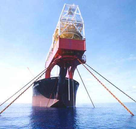 The FPSO, showing the single-point mooring.